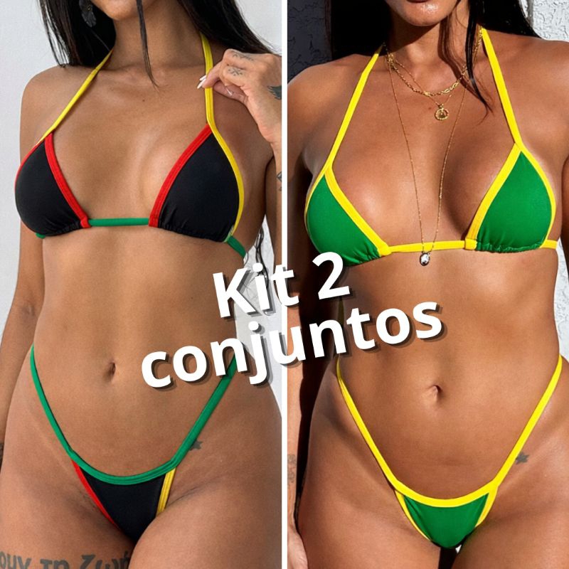 kit 2 biquíni fita cortininha fio dental Brasil copa reggae marquinha bronze em Oferta na Shopee