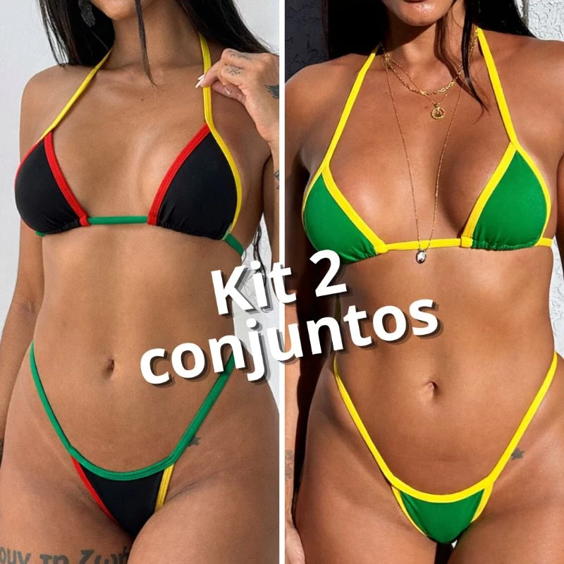 kit 2 biquíni fita cortininha fio dental Brasil copa reggae marquinha bronze — imagem 1
