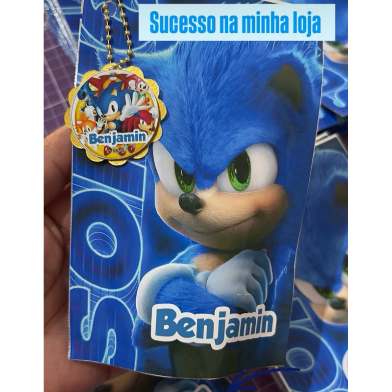 Kit  Sacolinhas Sonic com tag e correntinha Personalizadas  Lembrancinha Sonic Saquinho Zip Festa Infantil