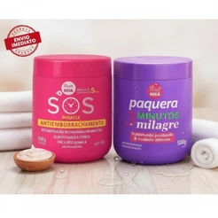 Kit Reconstrução Capilar NHA | SOS Antiemborrachamento + Paquera 3 Minutos Milagre - Força, Hidratação e Brilho Intenso