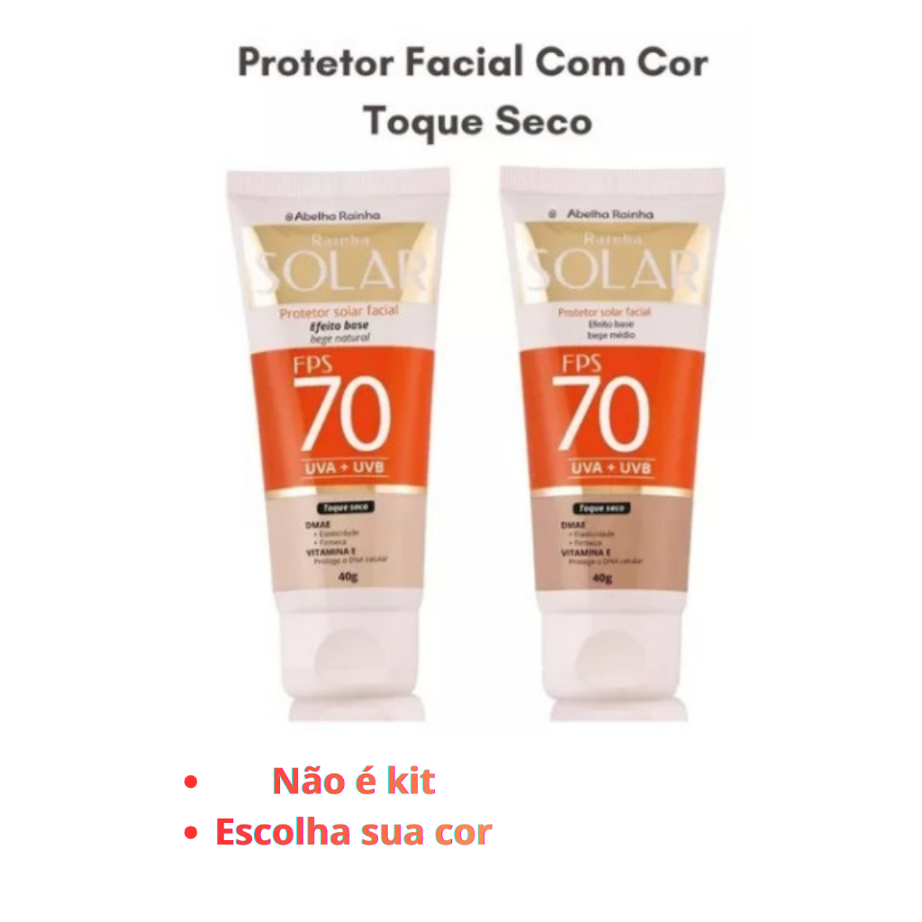 Protetor Solar Facial Efeito Base FPS 70 UVA + UVB + DMAE + Vit E Toque seco 40g - Abelha Rainha em Oferta na Shopee