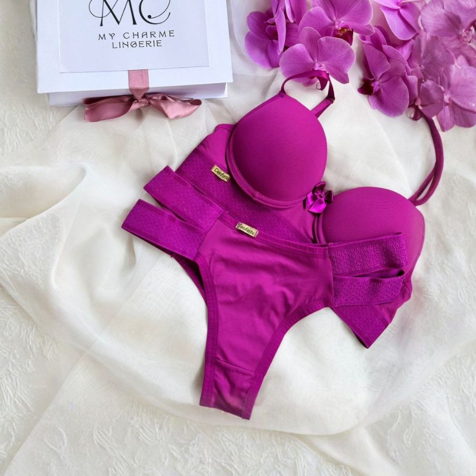 Conjunto Lingerie Sutiã de Bojo e Calcinha Elástico duplo Poliamida em Oferta na Shopee