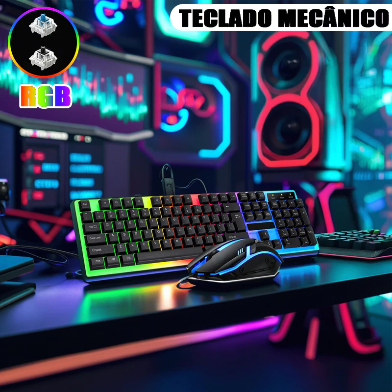 Kit Gamer Rgb Teclado Semi Mecanico Mouse Rgb Mousepad LED Headphone Fone Gamer Setup Pc Completo - Miniatura 4