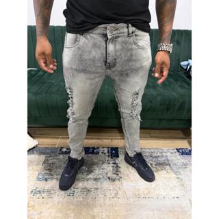 Calça Jeans Masculina Destroyend Cinza Grafite em Oferta na Shopee