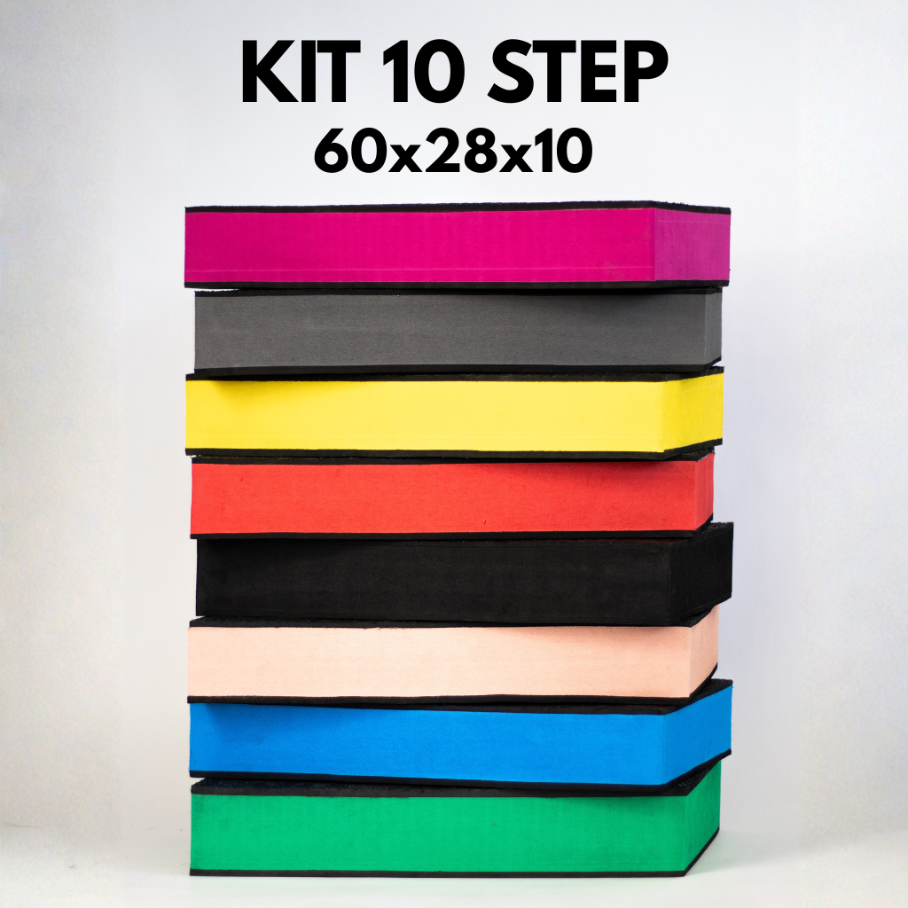 Kit 10 Step EVA 60x28x10cm Antiderrapante Academia, Funcional, Aeróbico, Crossfit, Yoga