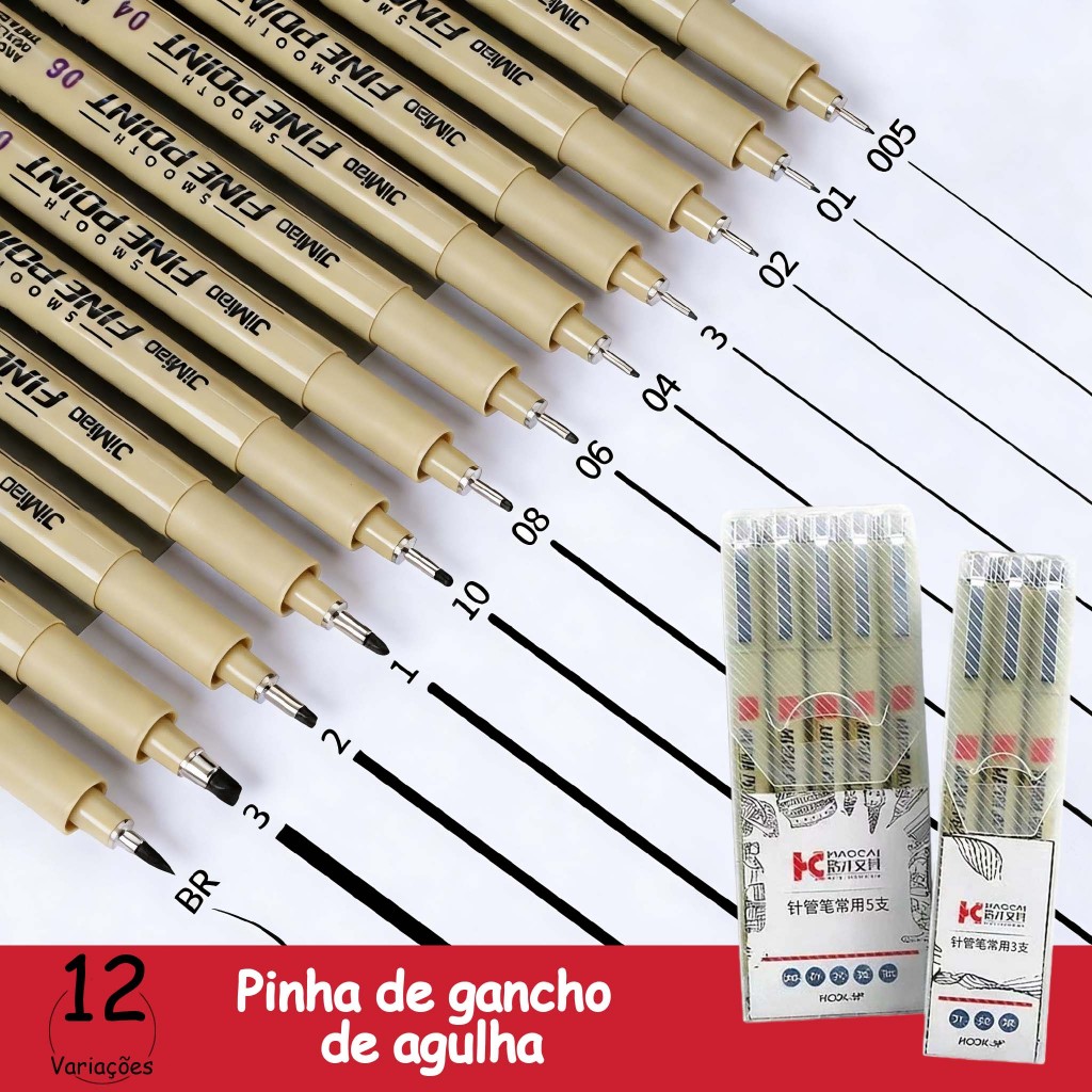 Kit 6/12 Caneta Profissional Desenho Técnico Mangá Artístico Lettering Brush Caligrafia 5112