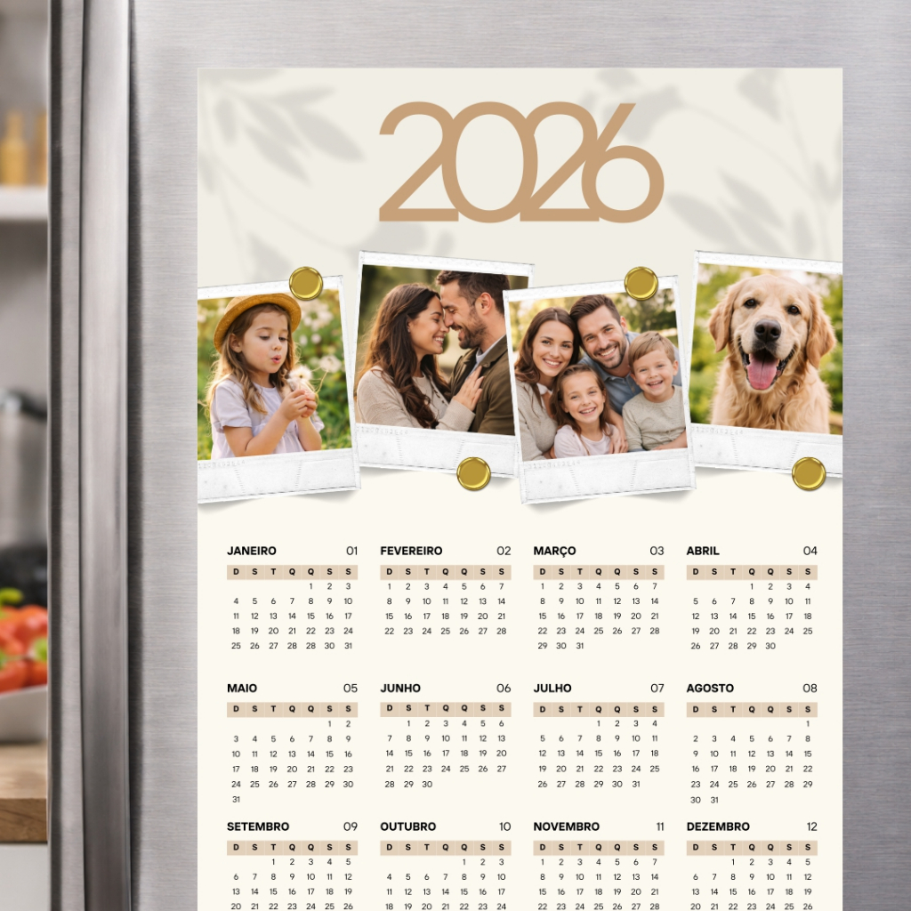 Calendário Personalizado 2026 Ímã de Geladeira A4 | 4 Fotos Personalizadas | Premium em Oferta na Shopee