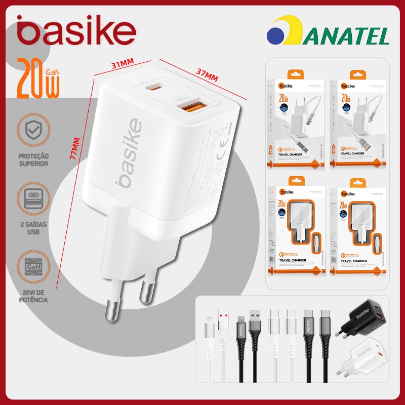 Basike Carregador turbo tipo c para iphone e celular - 20W carregador rápido para uso diário em casa，car046cc