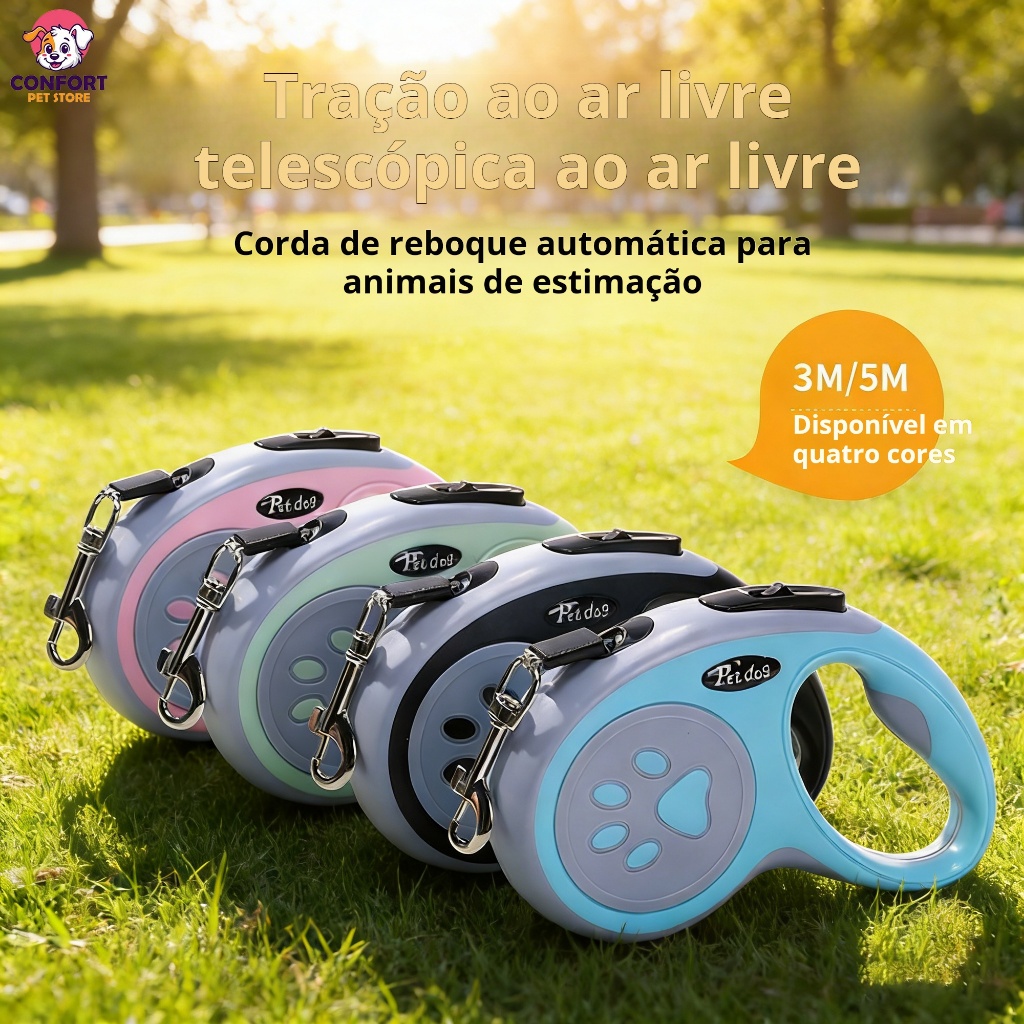 Guia retrátil de 3 m/5 m com botão de controle ajustável, guia para cães/guia de passeio - modelo premium em Oferta na Shopee