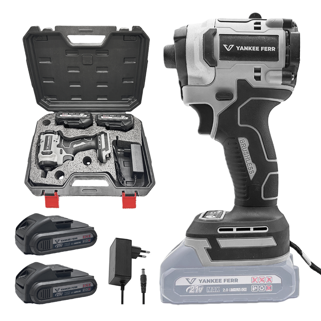 Parafusadeira elétrica multifuncional sem escovas 21V, 400 N.M parafusadeira elétrica de impacto Com 2 Baterias em Oferta na Shopee