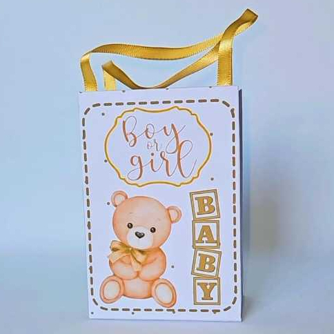 Sacolinha Personalizada Ursinho Para Chá Revelação Boy or Girl (PEGUE E MONTE)