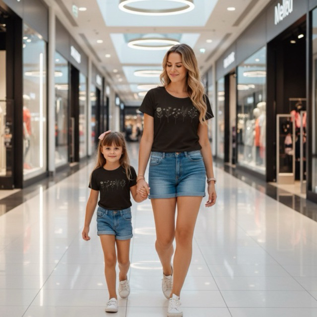 Kit camisetas Mãe e filha 100% Algodão blusas Feminina Adulto e Infantil  Estampada T-shirt manga curta gola redonda