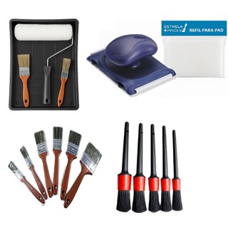Conjunto Pintura Rolo Bandeja Pincel Trincha Pad Recorte Acabamento Tinta