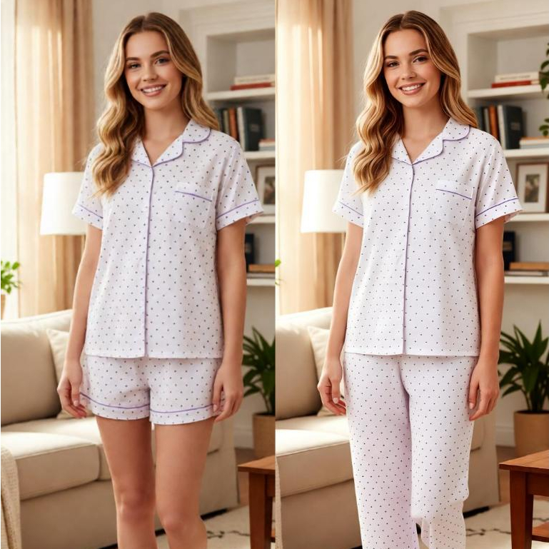 Pijama Feminino 3 Peças Verão Estampado | Estilo Blogueira | Calça + Shorts + Blusa Confortável