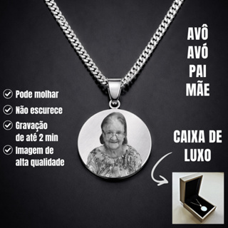 Colar Redondo Personalizado com Foto Gravada Homenagem Especial para Avó Avô Pai Mãe Caixa de Luxo em Oferta na Shopee