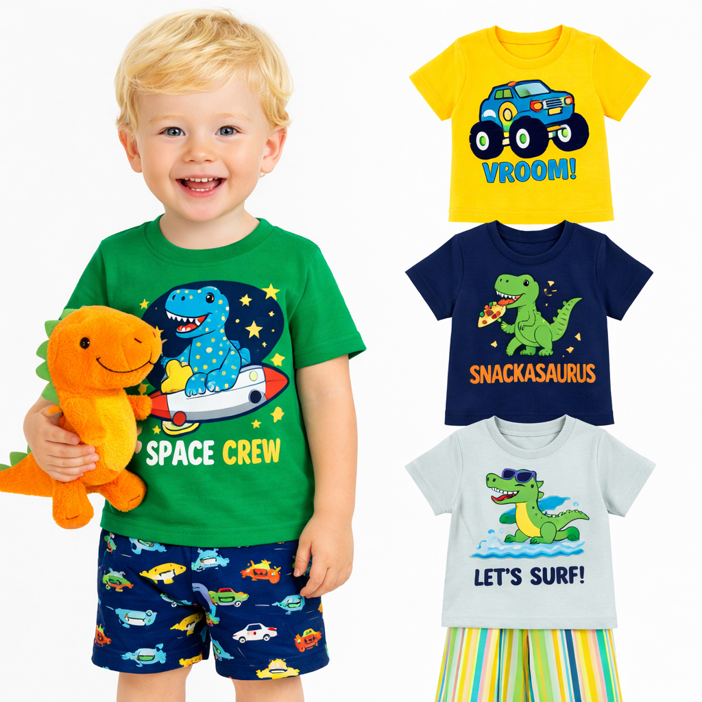 Kit 4 Peças Roupa Infantil Masculino 2 Camisetas + 2 Shorts - Promoção - Kit com 2 Conjuntos Infantil Menino Sortidos