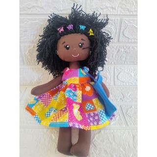 Boneca de pano negra artesanal 35cm