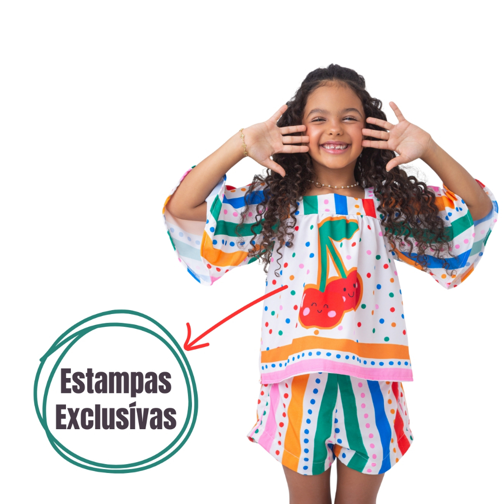 Roupa Infantil Menina Colorido – Kit 2 Pçs: Short + Blusa Estampas Exclusivas — imagem 2 de 2
