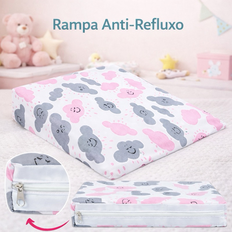 Travesseiro Rampa Anti Refluxo Bebê com Capa Lavável Ideal para Carrinho e Moisés
