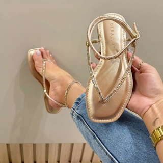 Rasteira Feminina Confortável com Pedrarias Sandália Leve Casual em Oferta na Shopee
