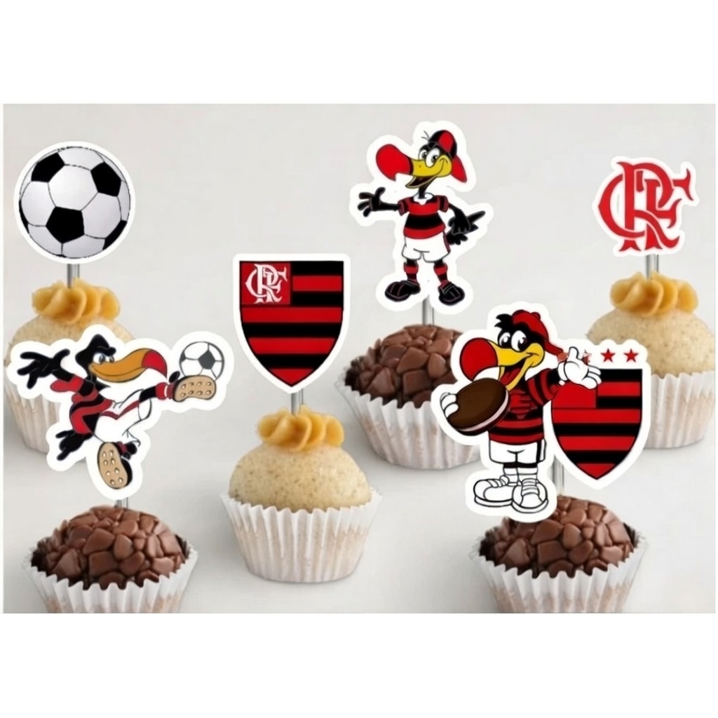 100 Tag para Doce e Brigadeiro Flamengo com Palito | Decoração Festa Mengão