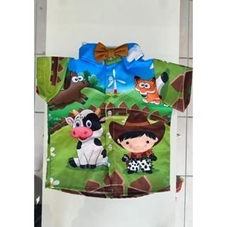 Conjunto Menino Luxo Infantil Temático Fazendinha + Bermuda Caramelo