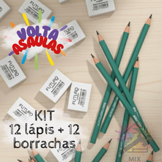 KIT ESCOLAR COM 12 LÁPIS DE ESCREVER Nº 2 + 12 BORRACHAS BRANCAS – USO ESCOLAR E ESCRITÓRIO em Oferta na Shopee