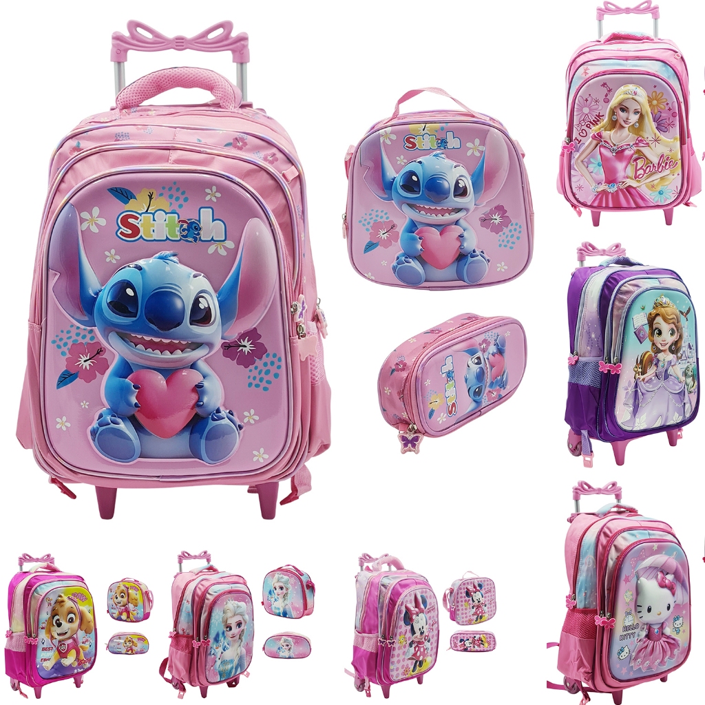 Kit Completo Mochila 3D Infantil Com Rodinhas Estojo e Lancheira Térmica Escolar Menina 3 Peças em Oferta na Shopee