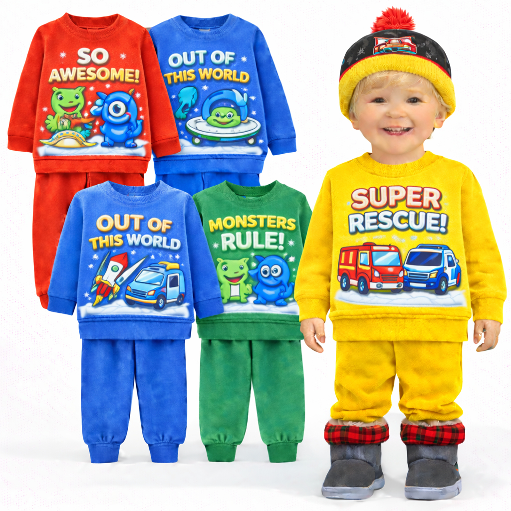 Kit Sortidos 2 ou 4 Peças Roupa de Inverno Menino Flanelado Moletom Infantil Menino Bebê Peluciado Manga Longa Inverno