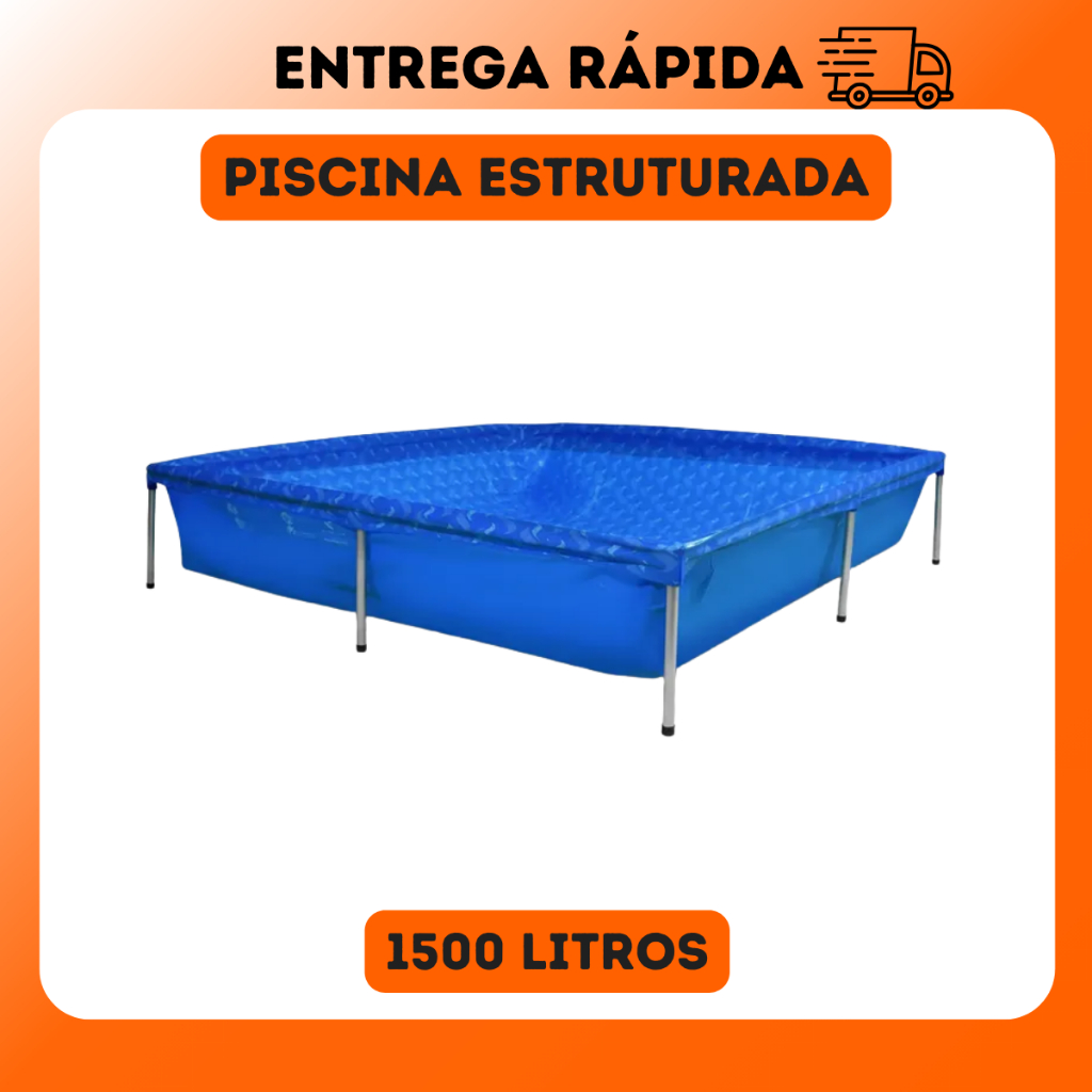 Piscina 1500 Litros com Capa e Lona Botafogo Infantil Para quintal Sala Jardim Estrutural Retangular