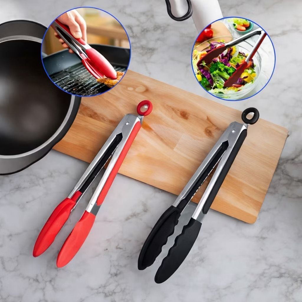 Kit Com  2 Pegadores De Aço Inox E Silicone Durável Multiuso Universal 27cm, Espátula Utilidade de Cozinha moderna