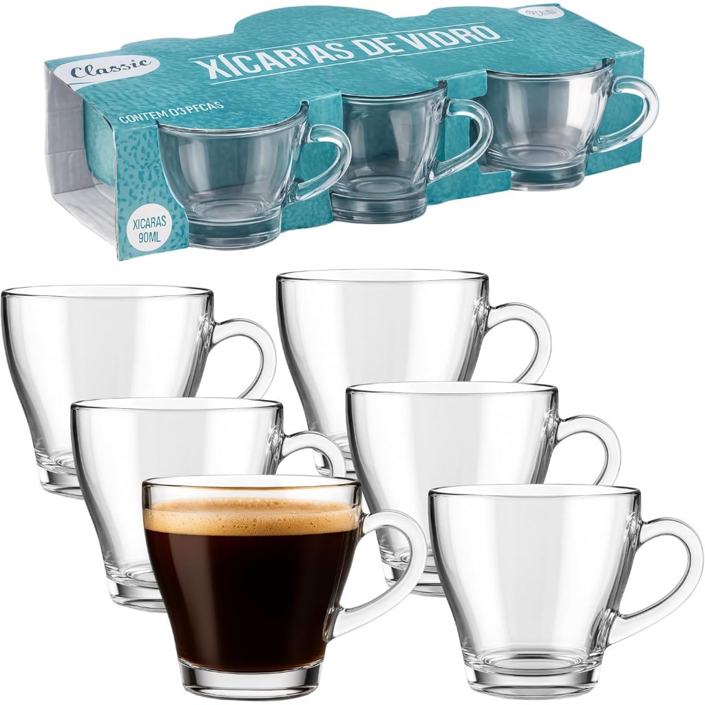 Jogo 6 Xícaras de Café Chá em Vidro Classic 90ml em Oferta na Shopee