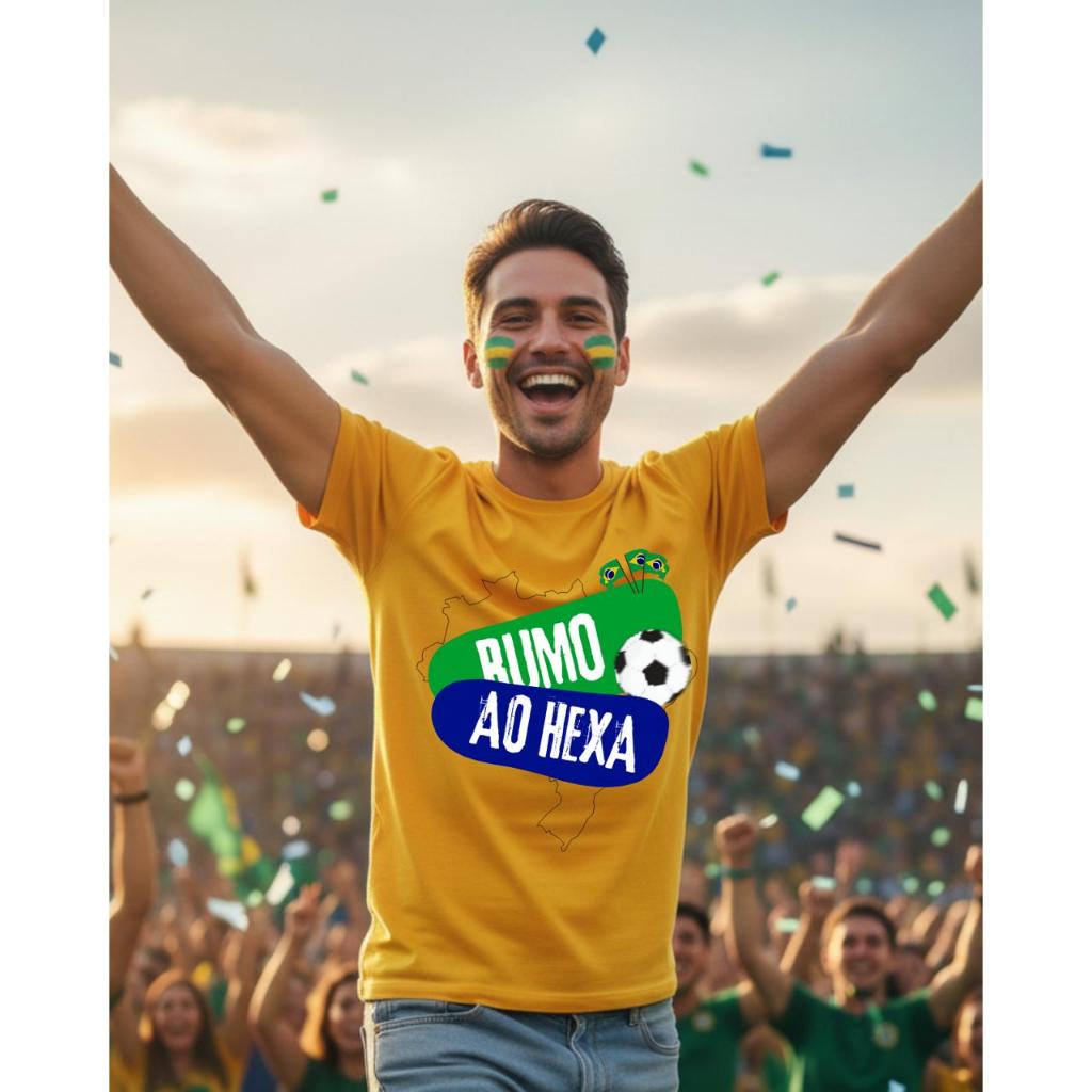 Camiseta Brasil Rumo Ao Hexa Copa Do Mundo 2026 Futebol Campeão Unissex Infantil Adulto Plus Size