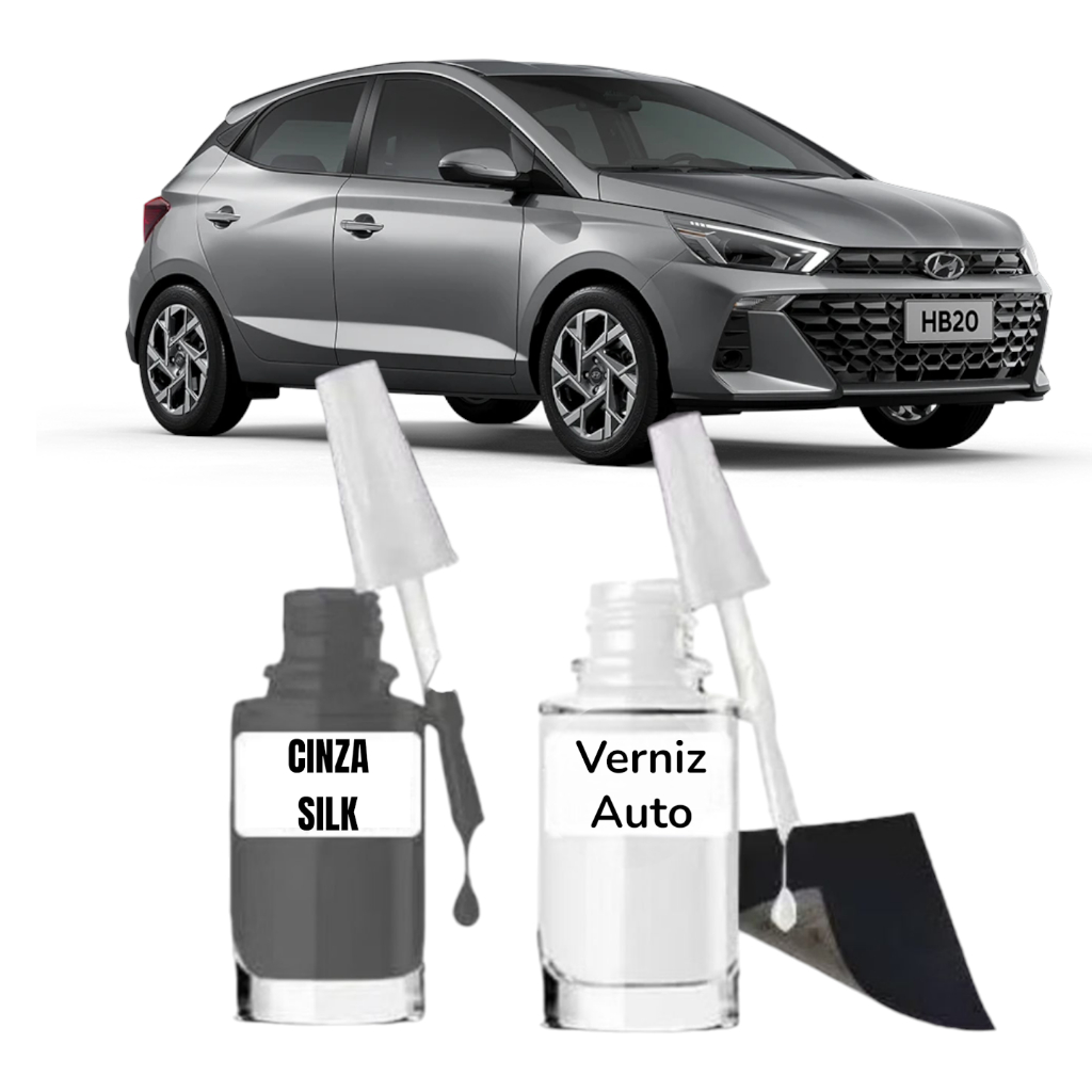 Tira Risco Automotivo Cinza Silk Hyundai Hb20 10ml + Verniz 10ml