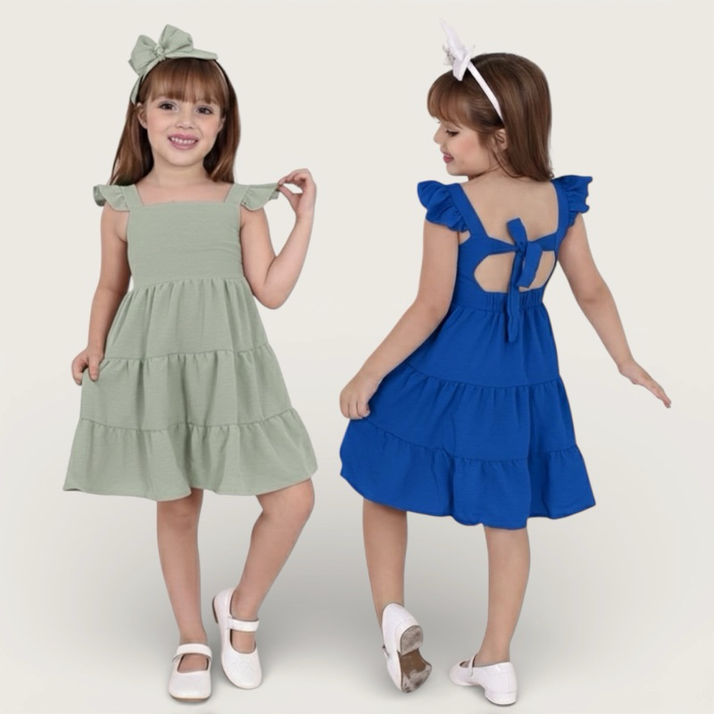 Vestido Infantil menina Duna 3 marias com manga babado , vermelho,azul, verde, amarelo,roupa infantil, 2,4,6,8 anos. em Oferta na Shopee