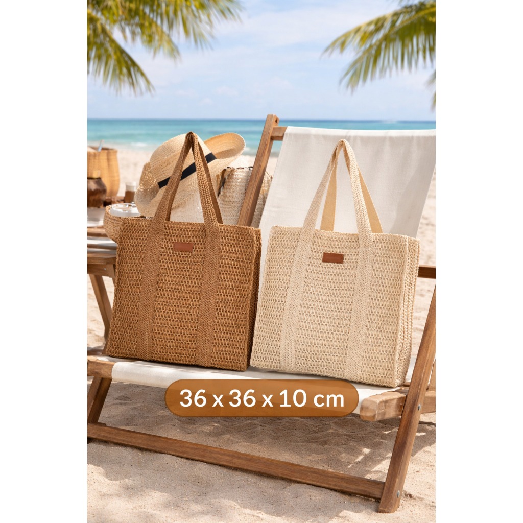 Bolsa Feminina de Palha de Praia e Passeio Com alça de Ombro - JXC111