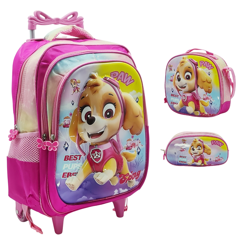 Mochila Escolar Infantil Carrinho Kit Com Estojo Lancheira Térmica Impermeável Rodinhas 3 Peças Menino e Menina Patrulha em Oferta na Shopee