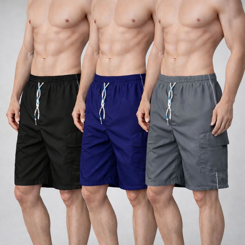 Kit 3 Bermudas Tactel Masculina Cargo Academia Corrida Musculação 3 Bolsos