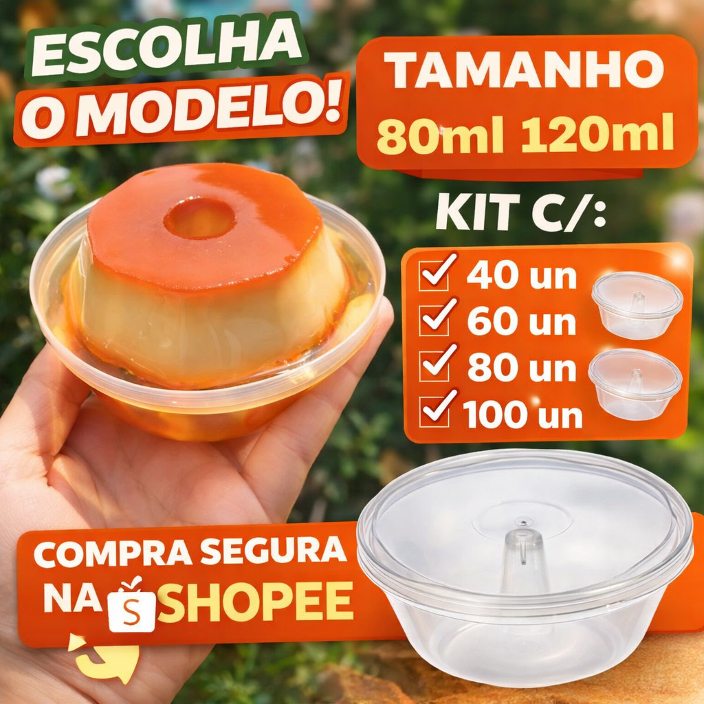 Forma Para Pudim 80 ml ~ 120ml com Tampa Sobremesas Pudim e Doces