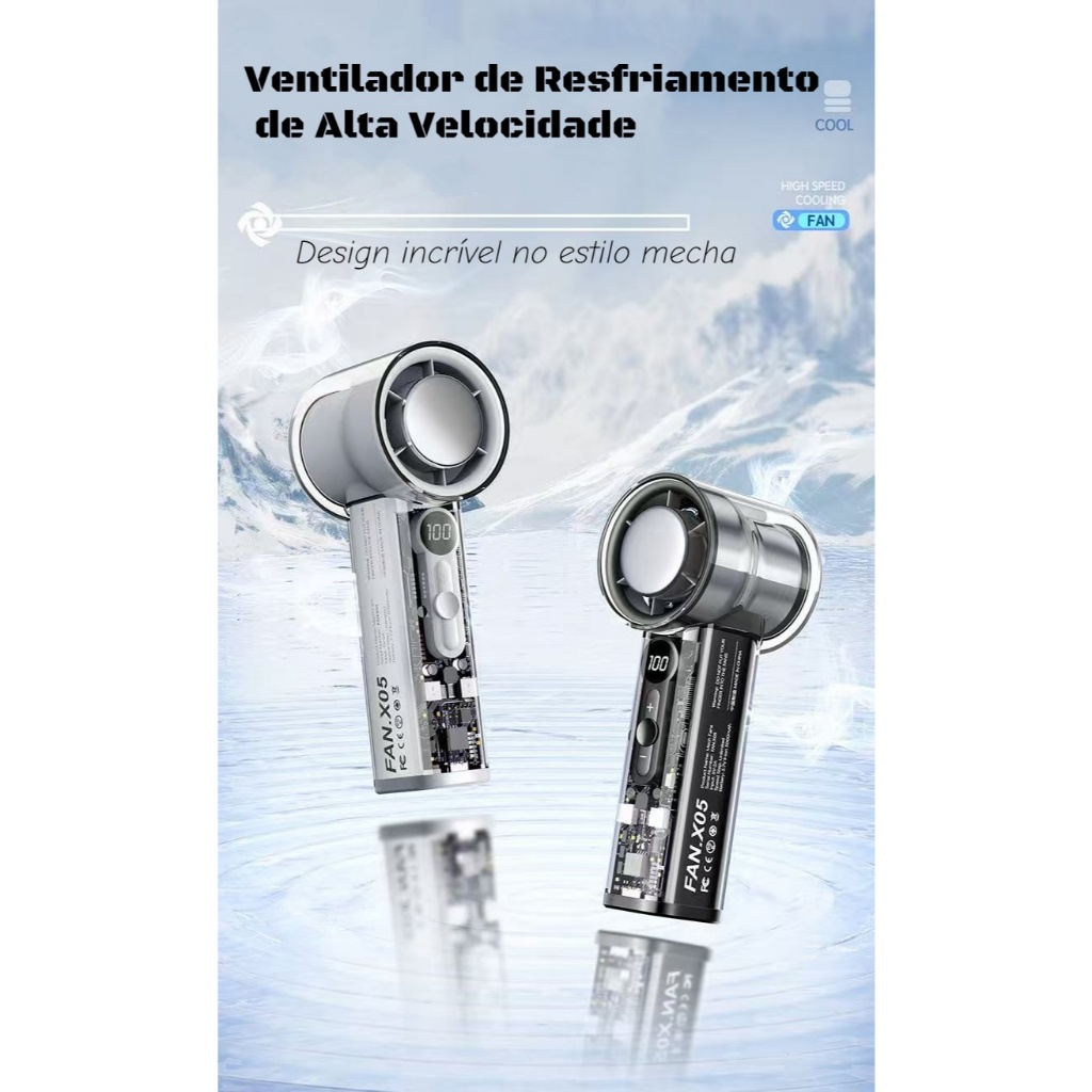 Ventilador Portátil de Alta Velocidade com Refrigeração Rápida | Design Mecânico Transparente