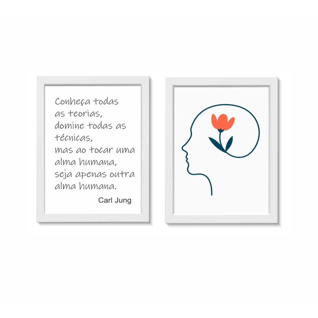 Kit 2 Quadros Decorativos Psicologia Psicanálise Decoração Consultório Molduras 30x40cm Madeira