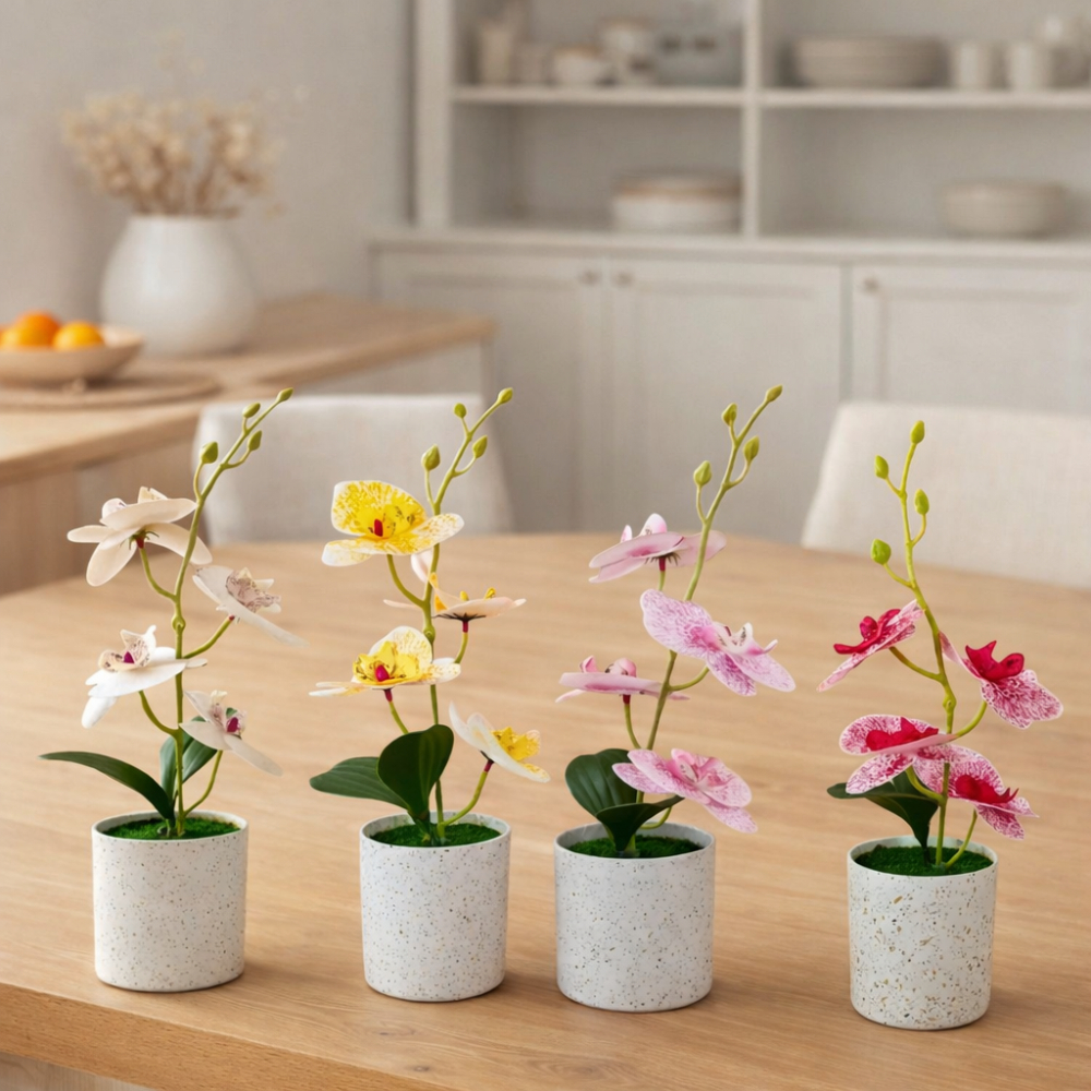 Vasinho Orquídea Flor Artificial Realista Enfeite Decoração Centro De Mesa Vaso Planta Decorativa Barato