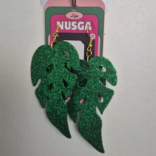Brinco Costela de Adão Glitter - Folha de Monstera, Brinco de EVA glitter