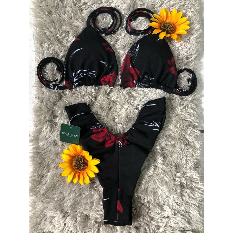 Biquíni Feminino cortininha com bojo removível e calcinha fio duplo