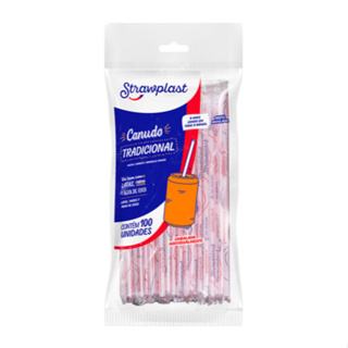 Canudo Plástico Tradicional Strawplast c/ Sachê Individual 100 Unidades P/ Suco, Refrigerante Drinks em Oferta na Shopee