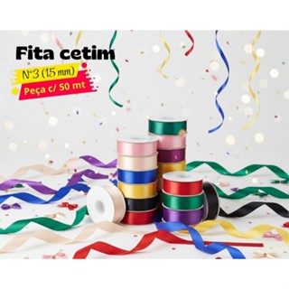 Fita de Cetim Lisa Nº3 15mm - Rolo com 50 metros 100% em Poliéster para Laços, Artesanato, Presentes – Diversas Cores em Oferta na Shopee