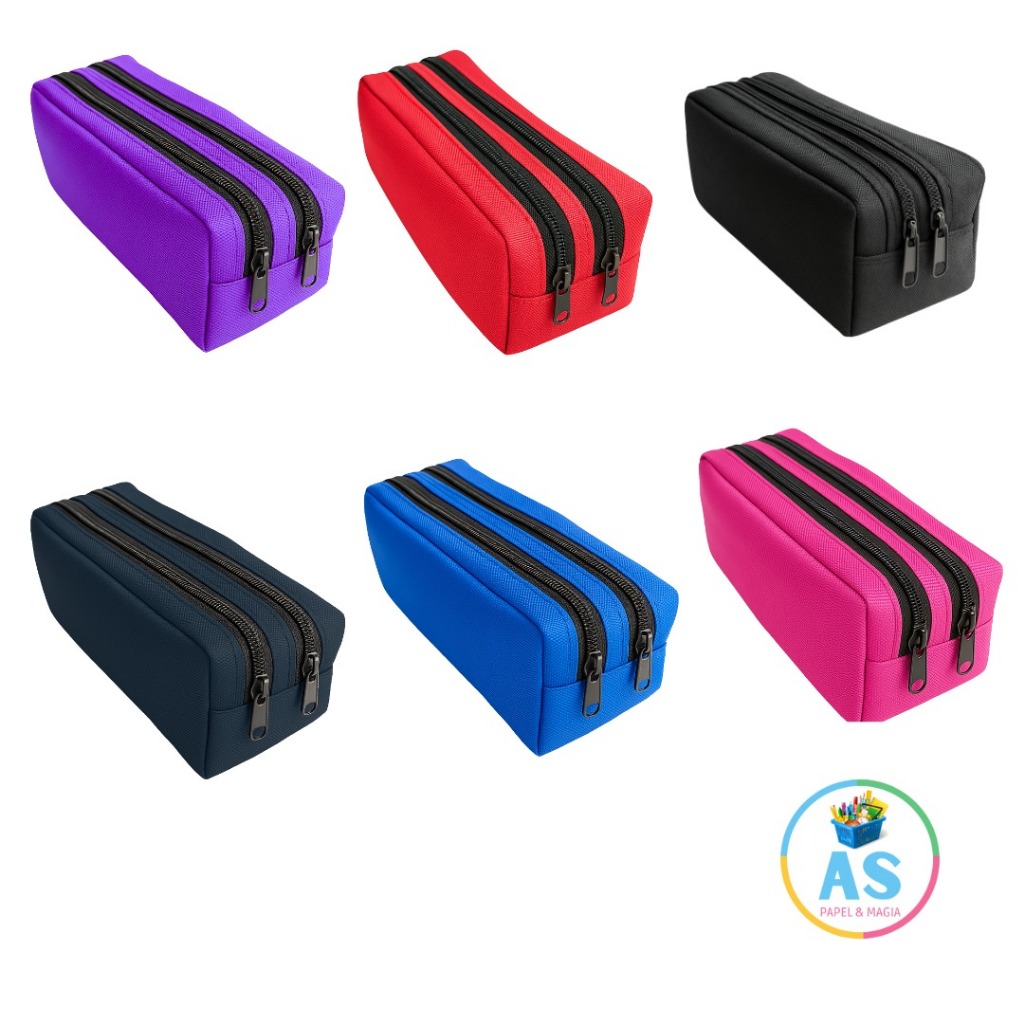 Estojo Escolar Duplo Azul, Vermelho, Preto, Rosa e Lilas - Masculino/Feminino em Oferta na Shopee
