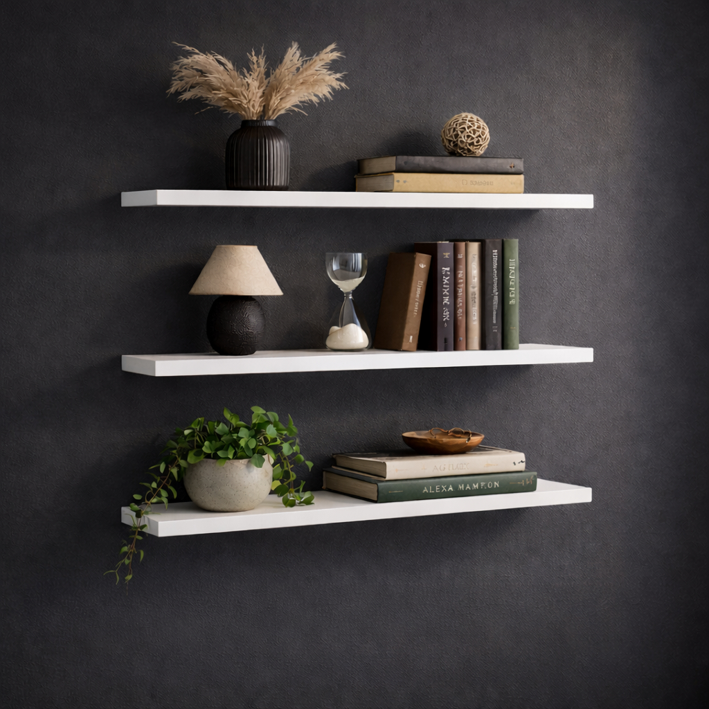 Kit Prateleira premium MDF 15 x 60/40 - Branco - Amadeirado - Crua - Nicho Decoração Quarto Banheiro Escritório