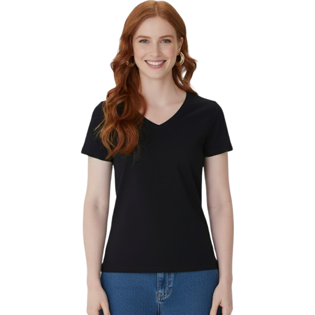 Camiseta Gola V Baby Look Feminina Malwee Original Algodão em Oferta na Shopee