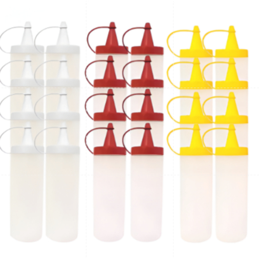 kit com 24 bisnagas premium 200ml para diversos molhos: catchup, maionese e mostarda
